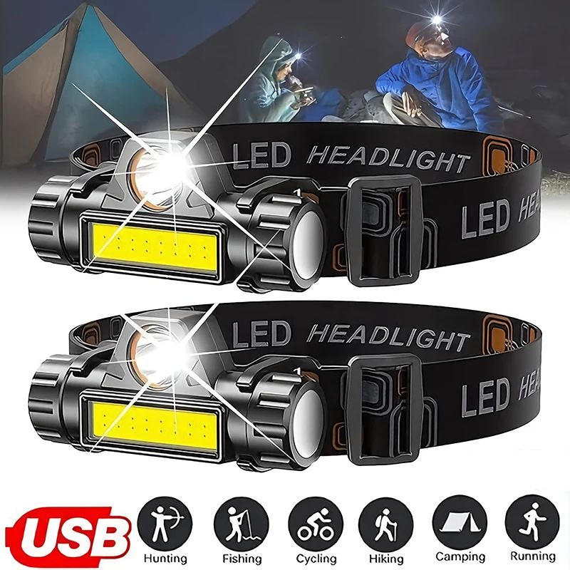 Headlamp Waterproof Rechargeable - Lampe frontale LED COB Rechargeable USB,