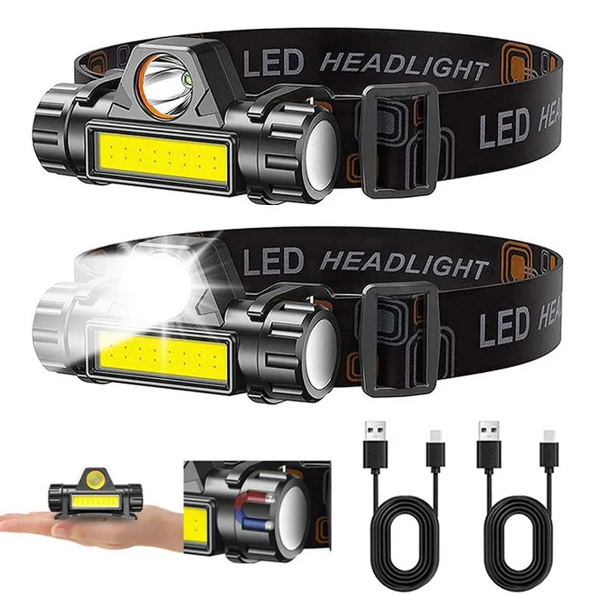 Headlamp Waterproof Rechargeable - 1-3 pièces Rechargeable COB LED phare