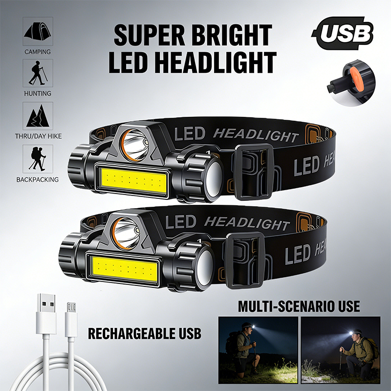 Headlamp Waterproof Rechargeable - Lampe frontale LED super lumineuse, rechargeable,