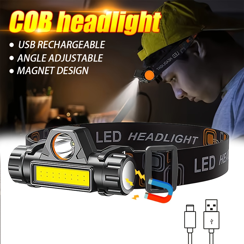 Headlamp Waterproof Rechargeable - Lampe frontale LED COB Rechargeable Super